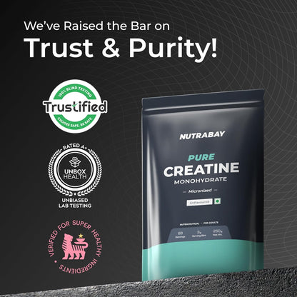 Nutrabay Pure Series Micronised Creatine Powder Monohydrate, Pre/Post Workout Bodybuilding, Crossfit Supplement, 250 g (Unflavoured)