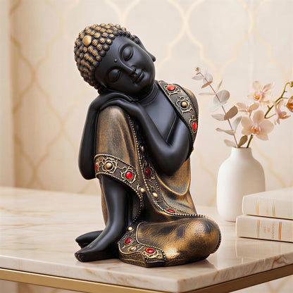 Buddha Idol Statue | Show Pieces for Home Decor Living Room (Black Golden)