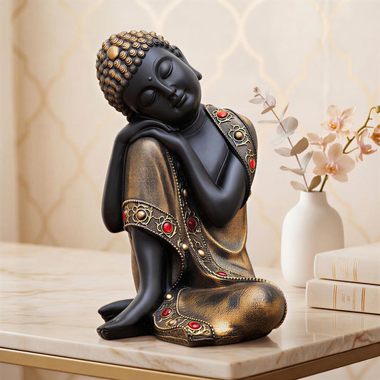 Buddha Idol Statue | Show Pieces for Home Decor Living Room (Black Golden)