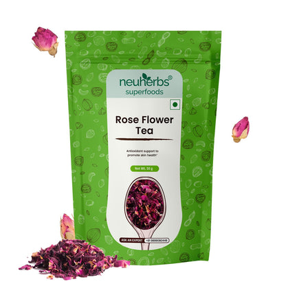Neuherbs Rose Flower Tea 50g| Promote Skin Glow | 100% Clean, Natural & Pure | Rich In Antioxidant | Caffeine Free Tea