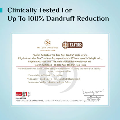 Pilgrim Australian Tea Tree Non-Drying Anti-Dandruff Shampoo 200 ml | Removes Dandruff from Source | Helps with Itching, Irritation | Strong & Smooth Hair | For Men & Women |