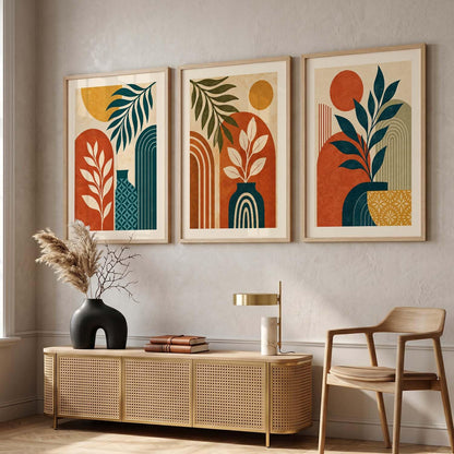 BOHO Art Home Decor Painting | Modern BOHO Artwork with Frame for Living Room Bedroom Hotel Wall | Digital Reprint Set of 3 | 13X17 Inch