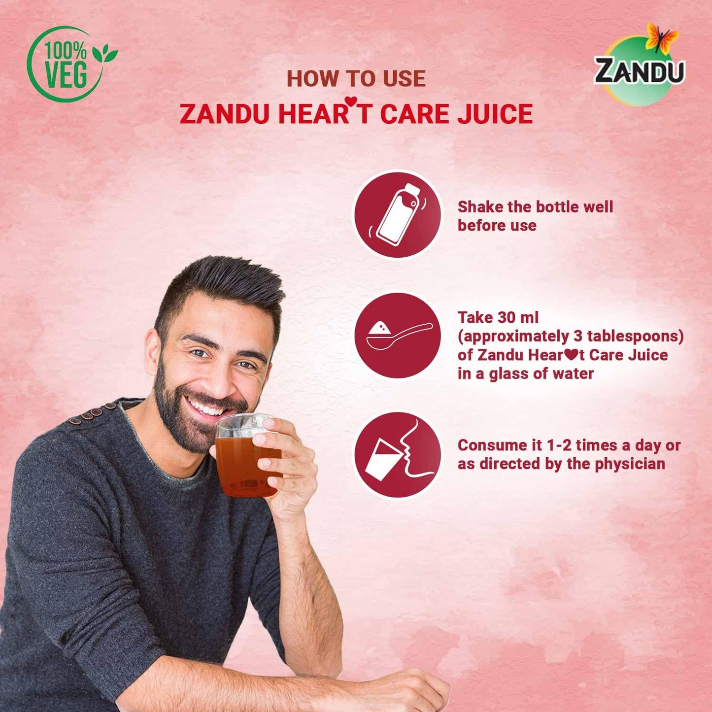 Zandu Heart Care Juice 1L| Helps Maintain Healthy Heart Function | Relieves Stress & Boosts Immunity