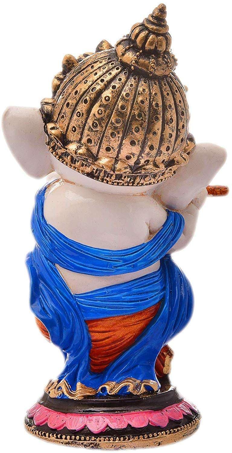 Handcrafted Resin Flute Ganesha Idol Showpiece for Home Decor Office Dashboard Temple Spiritual Gift Figurine 15 cm