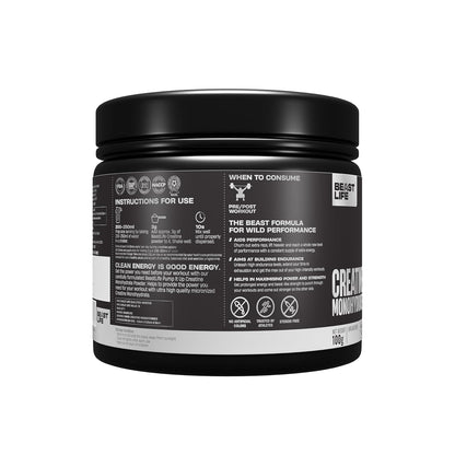 BeastLife Micronised Creatine Monohydrate with Free Shaker | 100g | 33 Servings | Unflavoured | NABL Lab Tested | Rapid Absorption for Muscle Strength & Athletic Performance | Super Micronised Creatine Powder