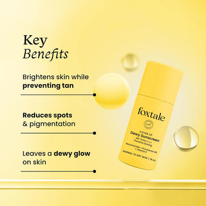 FoxTale SPF 70 Niacinamide Dewy Sunscreen With PA++++ For Dewy Sun Protection|Tan Protection|Lightweight|No White Cast|Non Greasy|Anti-Tan Formula|For Spot Depigmentation|For Men & Women|15 ml