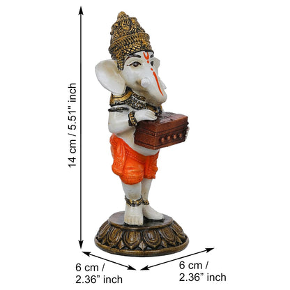 Handcrafted Polyresin Lord Ganesha Idol Playing Harmonium Musical Instrument Statue Decorative Showpiece - Gift for Music Lovers, Devotees On Diwali, Birthday, and Ganesh Chaturthi