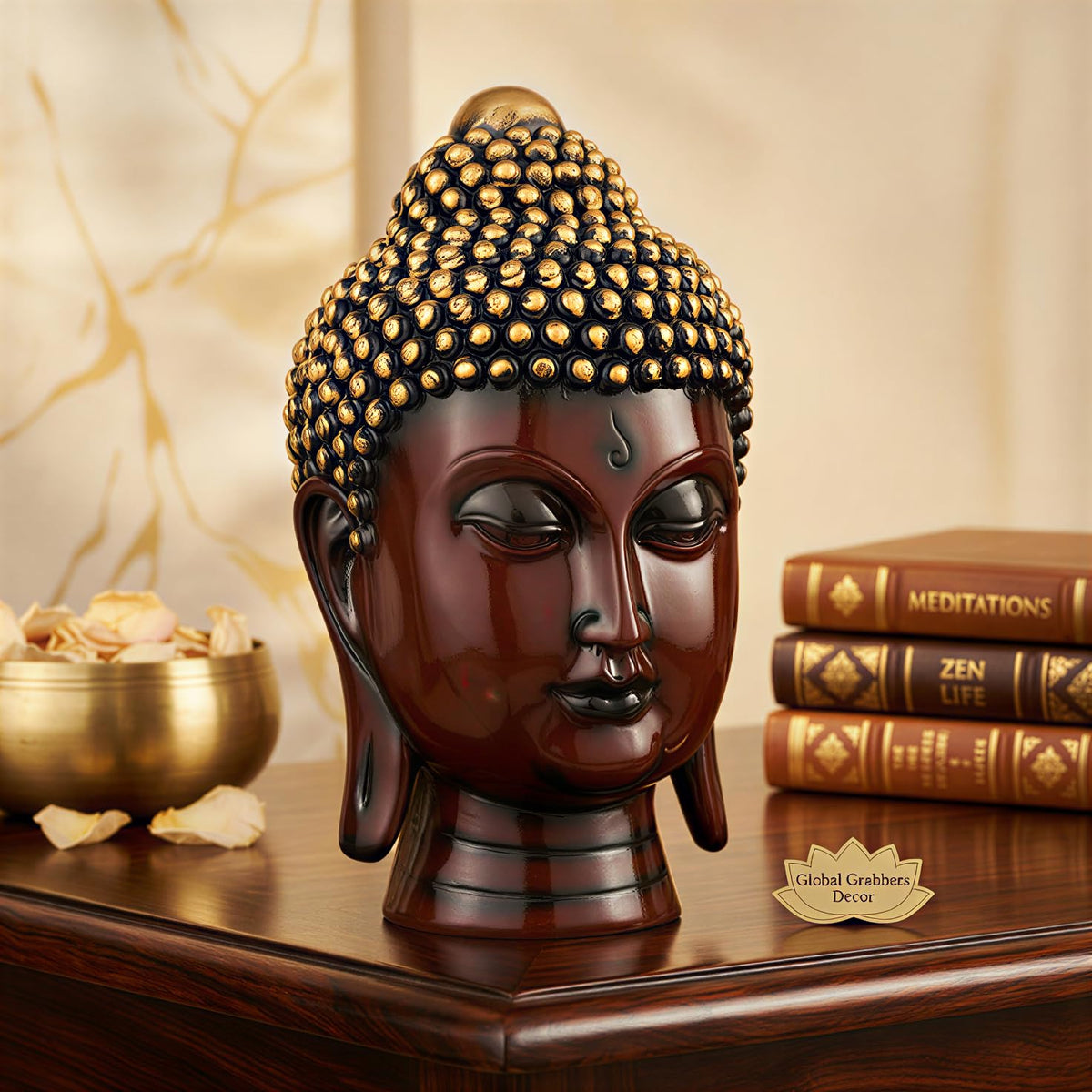 Buddha Idol Statue | Show Pieces for Home Decor Living Room (Maroon Golden)