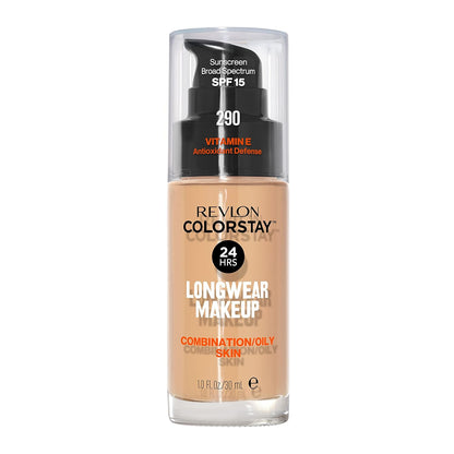Revlon Liquid Foundation, ColorStay Face Makeup for Combination & Oily Skin, SPF 15, Medium-Full Coverage with Matte Finish, Natural Ochre (175), 1.0 oz