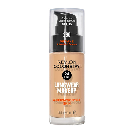 Revlon Liquid Foundation, ColorStay Face Makeup for Combination & Oily Skin, SPF 15, Medium-Full Coverage with Matte Finish, Natural Ochre (175), 1.0 oz