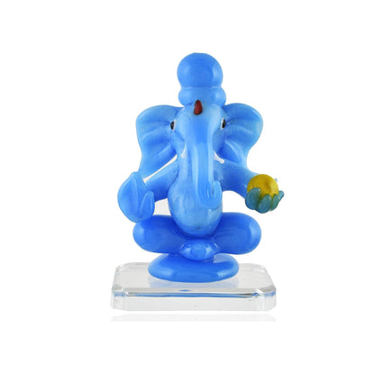 Glass Ganesh Idol for Car Dash Board (Blue, 8.5cm x 5 cm)