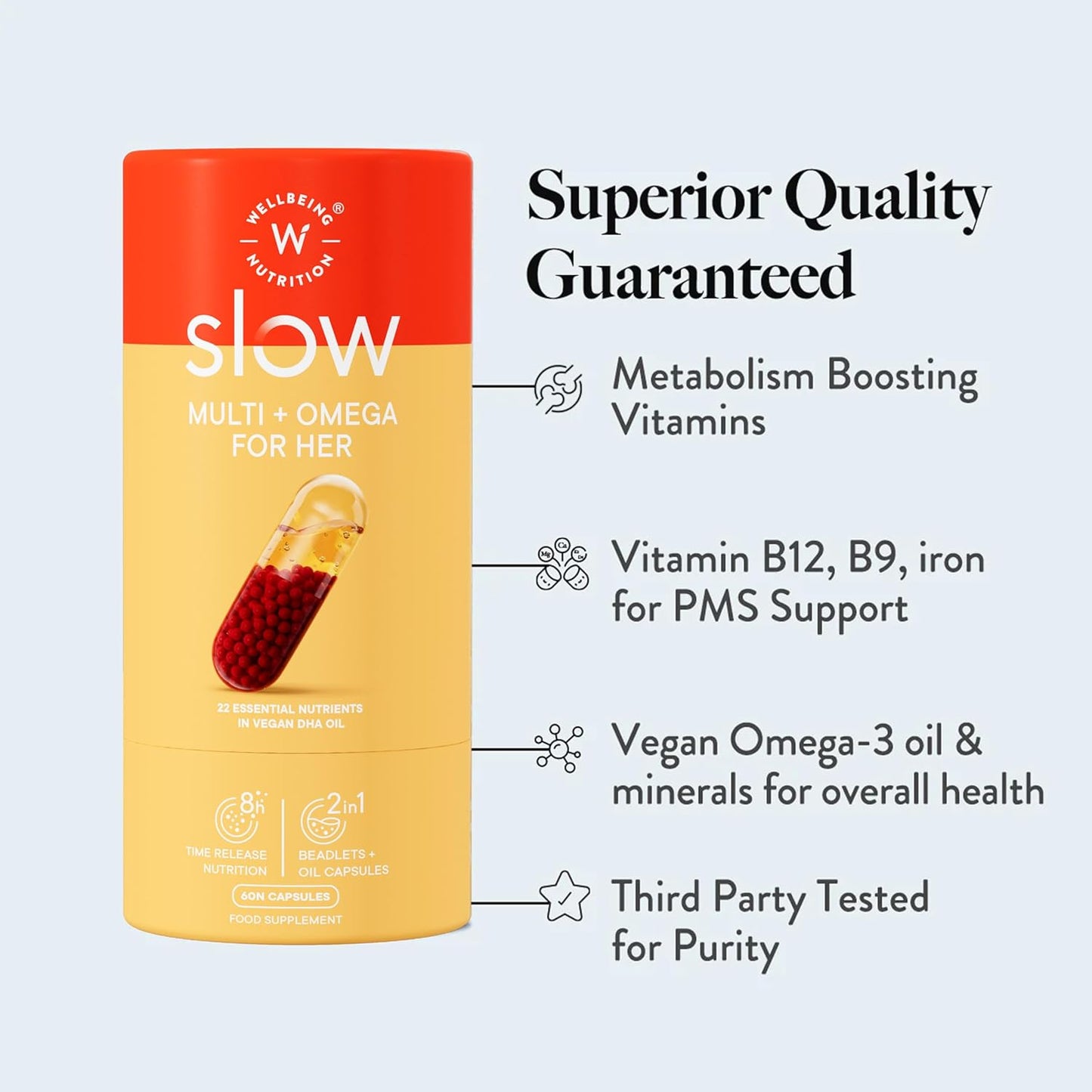Wellbeing Nutrition Multi + Omega for Her Multivitamin capsule for Women | Vegan omega-3 oil, B-complex, Antioxidant blend