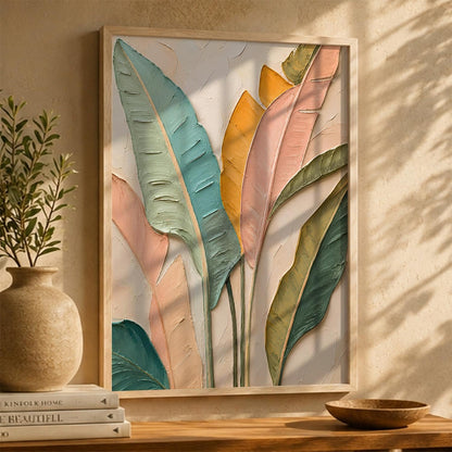 Decorative Modern Leaf Wall Art Painting With Frame | Leaf Painting For Living Room Bed Room Hotel Wall Decor Digital Reprint (14X20 inch)