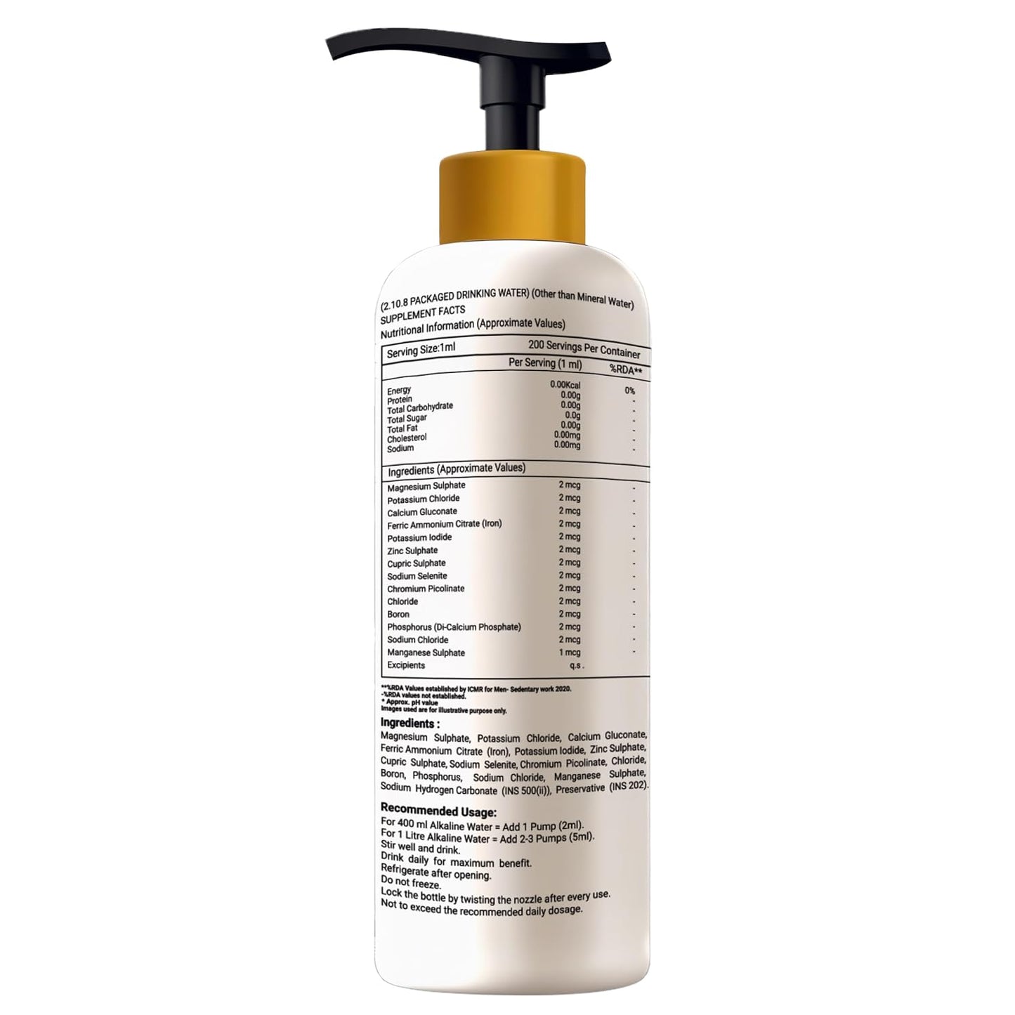 Bottle with a pump and label on a white background