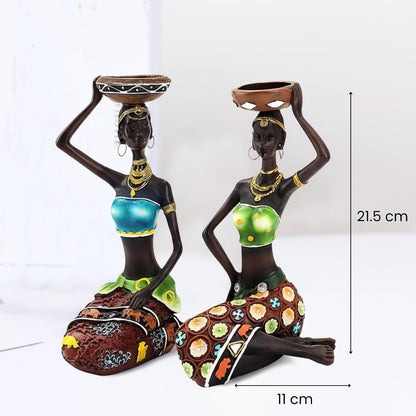 Resin African Women for Home Deco(Set of 2 Piece, Multicolor)