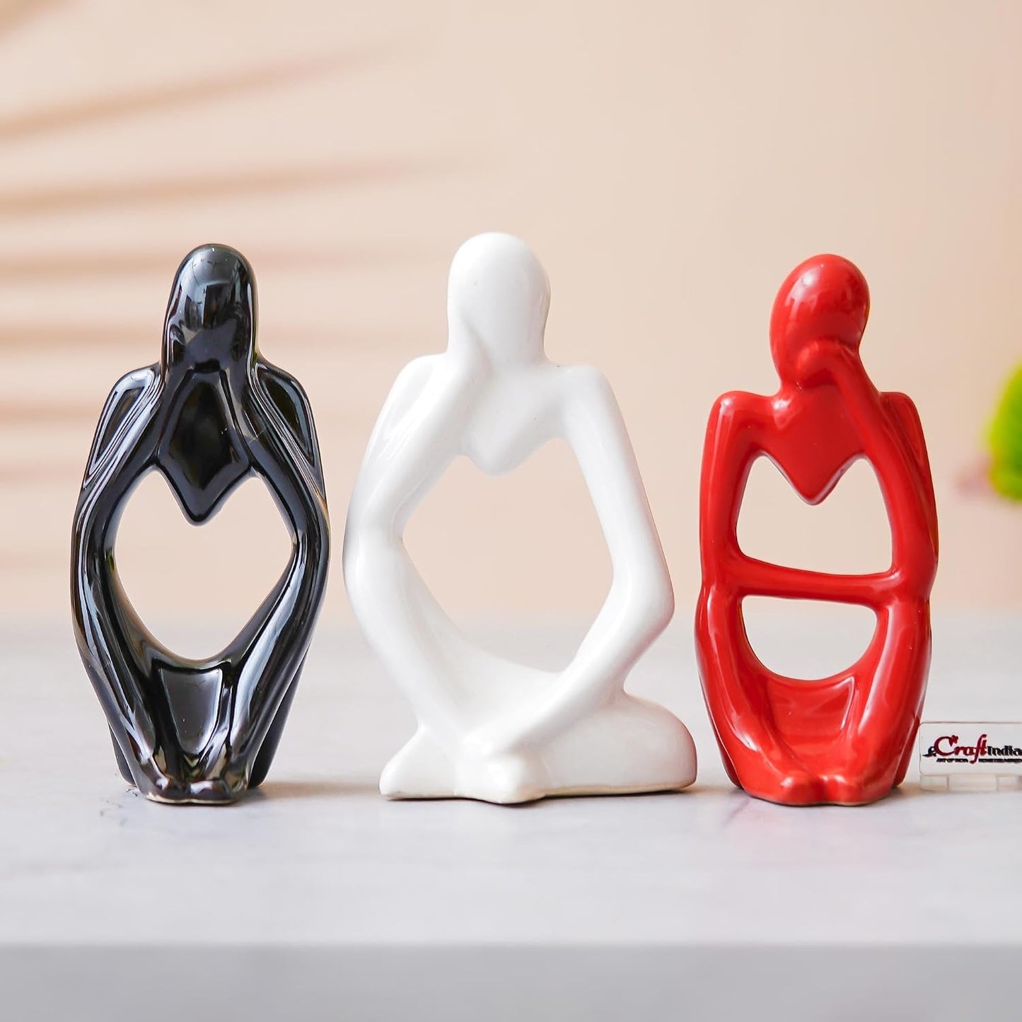 eCraftIndia Resin Decorative Thinking Human Figurines Statues Showpieces (Set of 3, Black White Red)| Home Decor Items for Living Room Bedroom Hall Office Desk Bookshelf Table| Gifts for Birthday