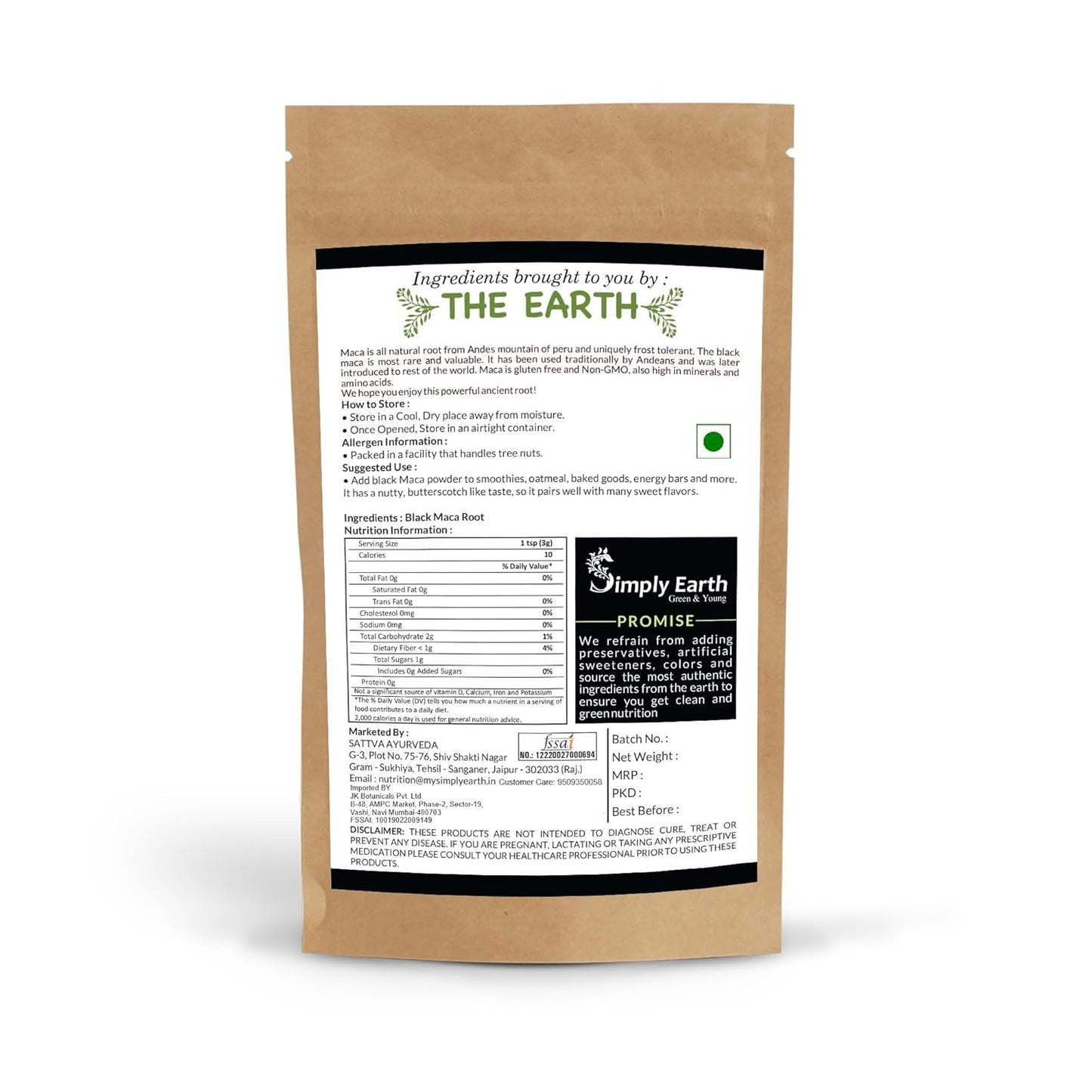 Simply Earth Peruvian Black Maca Root Powder | Boosts Energy and Immunity | Relieves Stress | Great for Men and Woman - (100GM)