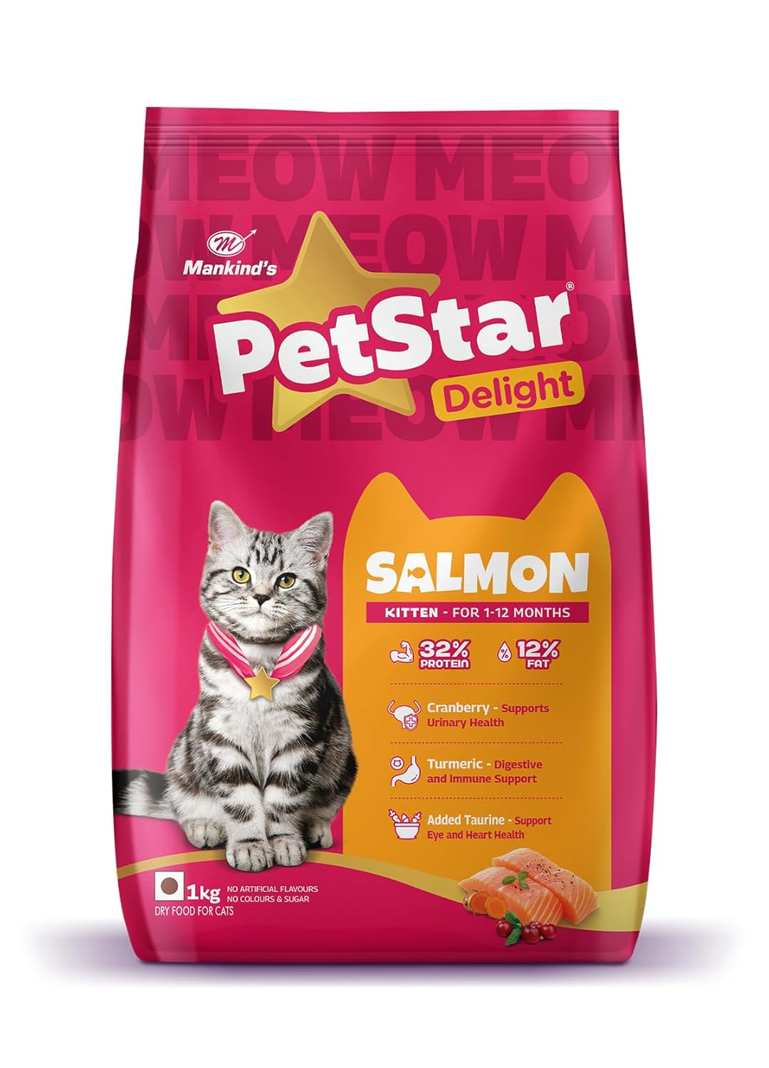 Mankind PetStar Kitten Cat Food – Salmon Flavour (1 Kg) | Complete & Balanced Nutrition for Healthy Growth, Urinary, Immune & Digestive Support