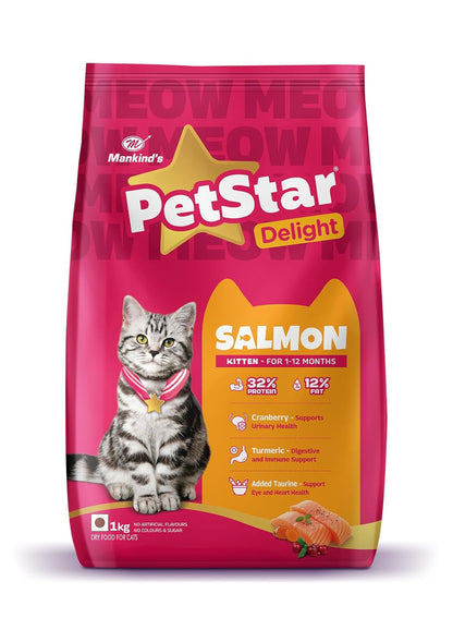 Mankind PetStar Kitten Cat Food – Salmon Flavour (1 Kg) | Complete & Balanced Nutrition for Healthy Growth, Urinary, Immune & Digestive Support