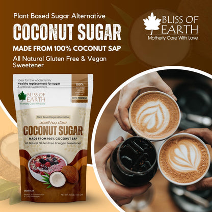 Bliss of Earth Coconut Sugar Organic 454gm | Natural Unrefined & Vegan Palm Sugarg Sweetener | Gluten-Free & Keto Friendly Sugar Substitute | Natural Sugar Alternative for Coffee, Tea, Baking & Smoothies