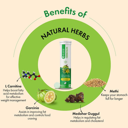 Dr. Vaidya's Herboslim Fizz With L-Carnitine, Garcinia, And No Added Sugar, Green Apple Flavour, 15 Tablets