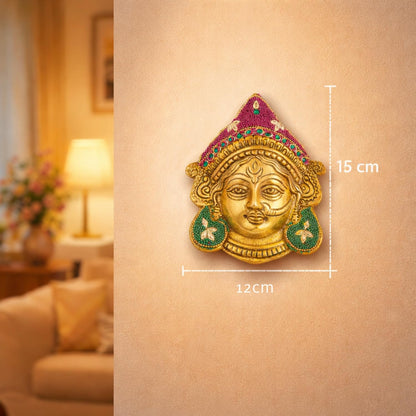 Kalakriti Goddess Durga Face Wall Hanging Navratri Decorative Idol | Golden Finish Beaded Hindu Ambe MATA Bengali Devi Mask for Home Temple, Living Room & Festive Decor (Durga Face)