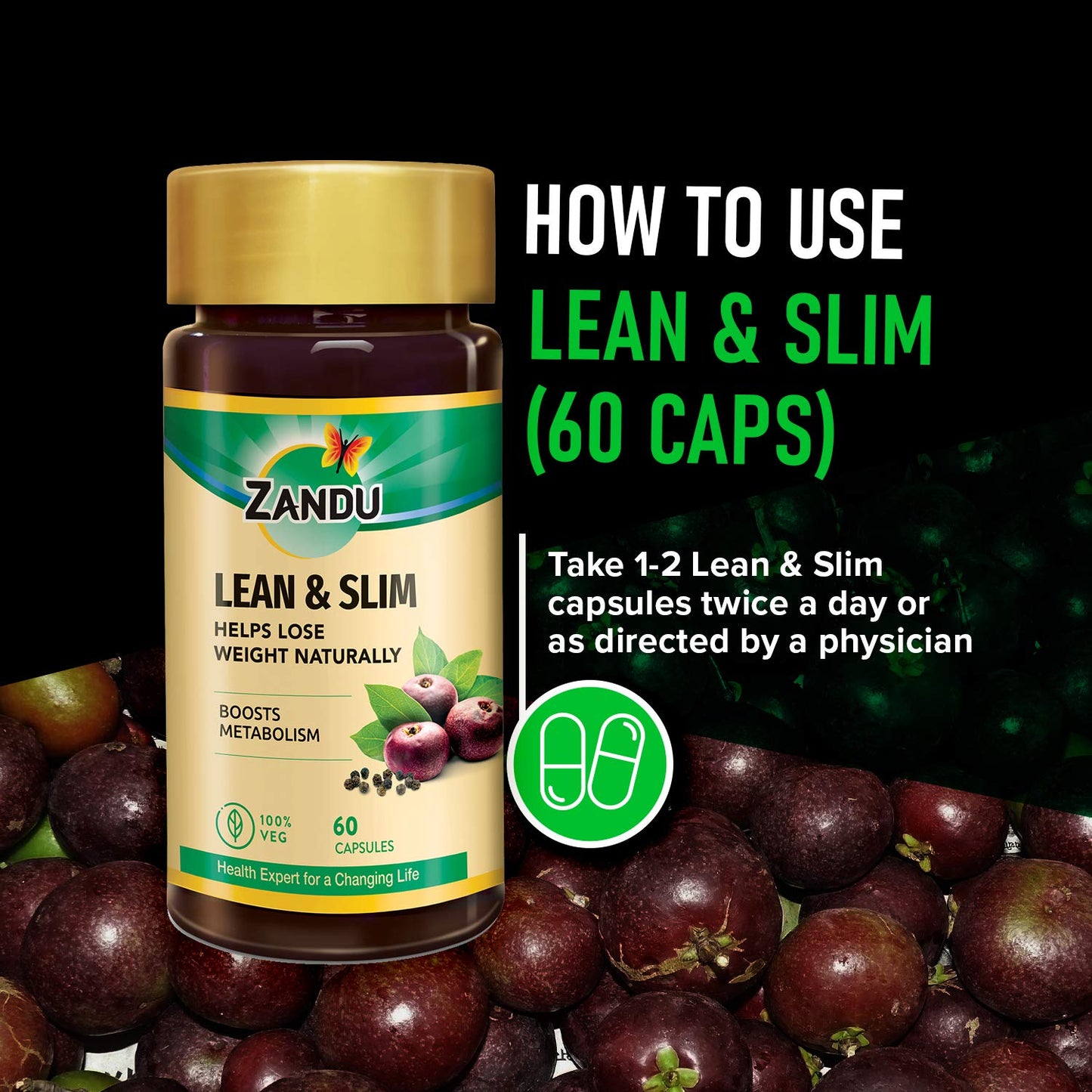 Zandu Lean & Slim | Enriched With The Goodness Of 6 Herbs To Help You In Weight Loss Journey | Acts As A Metabolism Booster & Supports Weight Management, (60 Caps)