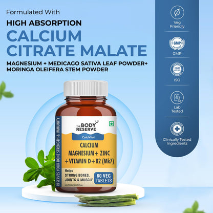 Supplement bottle labeled 'The Body Reserve' with ingredients listed on a blue background
