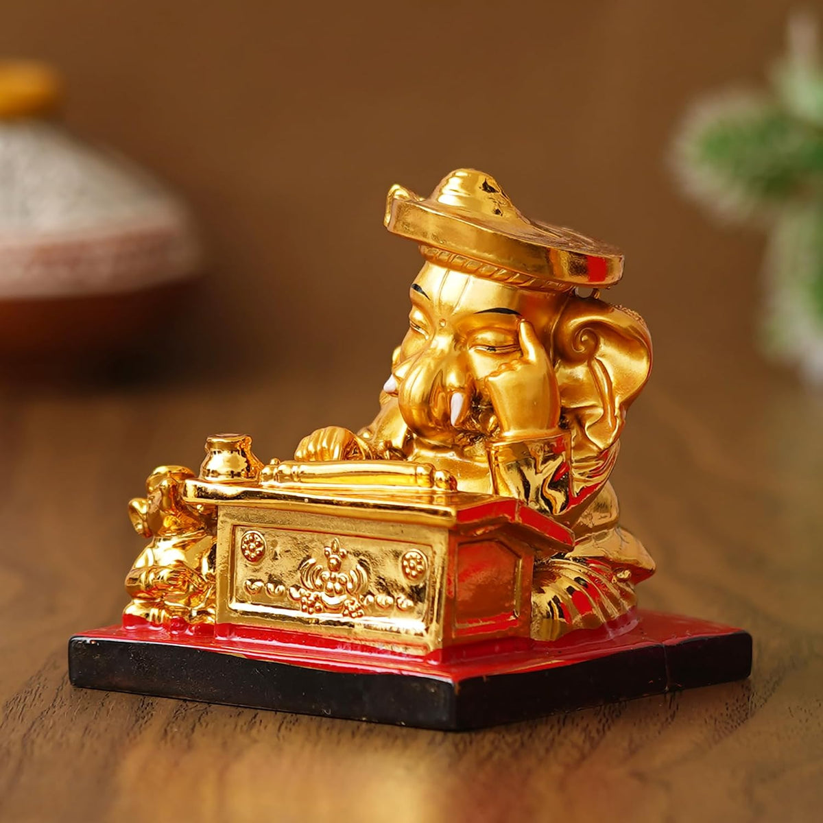 Golden Resin Munim Lord Ganesha Statue | God Idol for Office, Shop, Study Table, Home Temple, Car Dashboard | Ideal Gift for Ganesh Chaturthi, Birthdays, Diwali