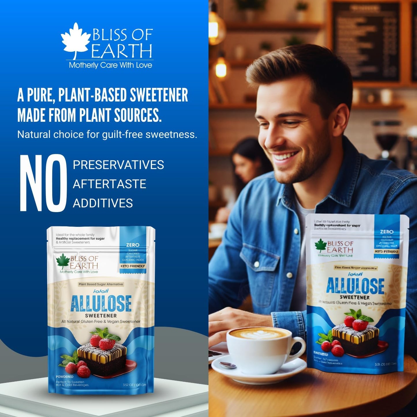 Bliss of Earth Allulose Sweetener 100gm Zero Calorie Keto Sweetener | Natural Sugar Substitute | Zero Glycemic Allulose Powder | Non-GMO, Vegan | Ideal for Baking & Beverages