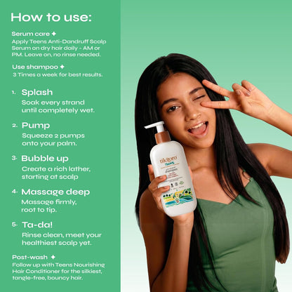 Tikitoro Teens Anti-dandruff Shampoo 100% Vegan with Aloe vera, Provitamin B5, Hibiscus, Rice Protein, Cleanses Scalp, Conditions Hair No Parabens & Sulphates (300ml x 1)