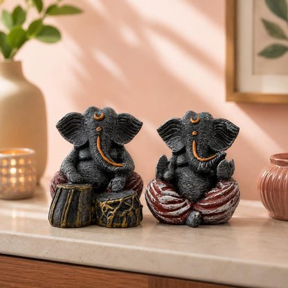 Beautiful Resin Ganesha Grey and Red for Home Decor (Pack of 2, Grey and Red)