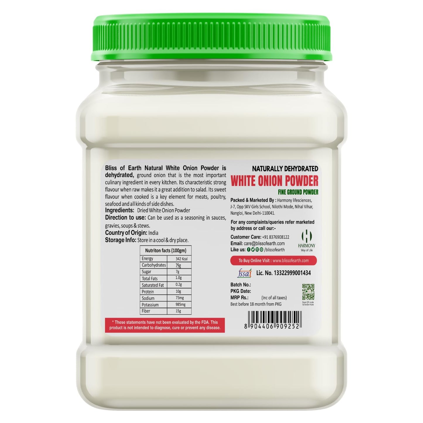 Bliss Of Earth 500Gm Natural White Onion Powder, Dehydrated, Good For Cooking & Hair Growth