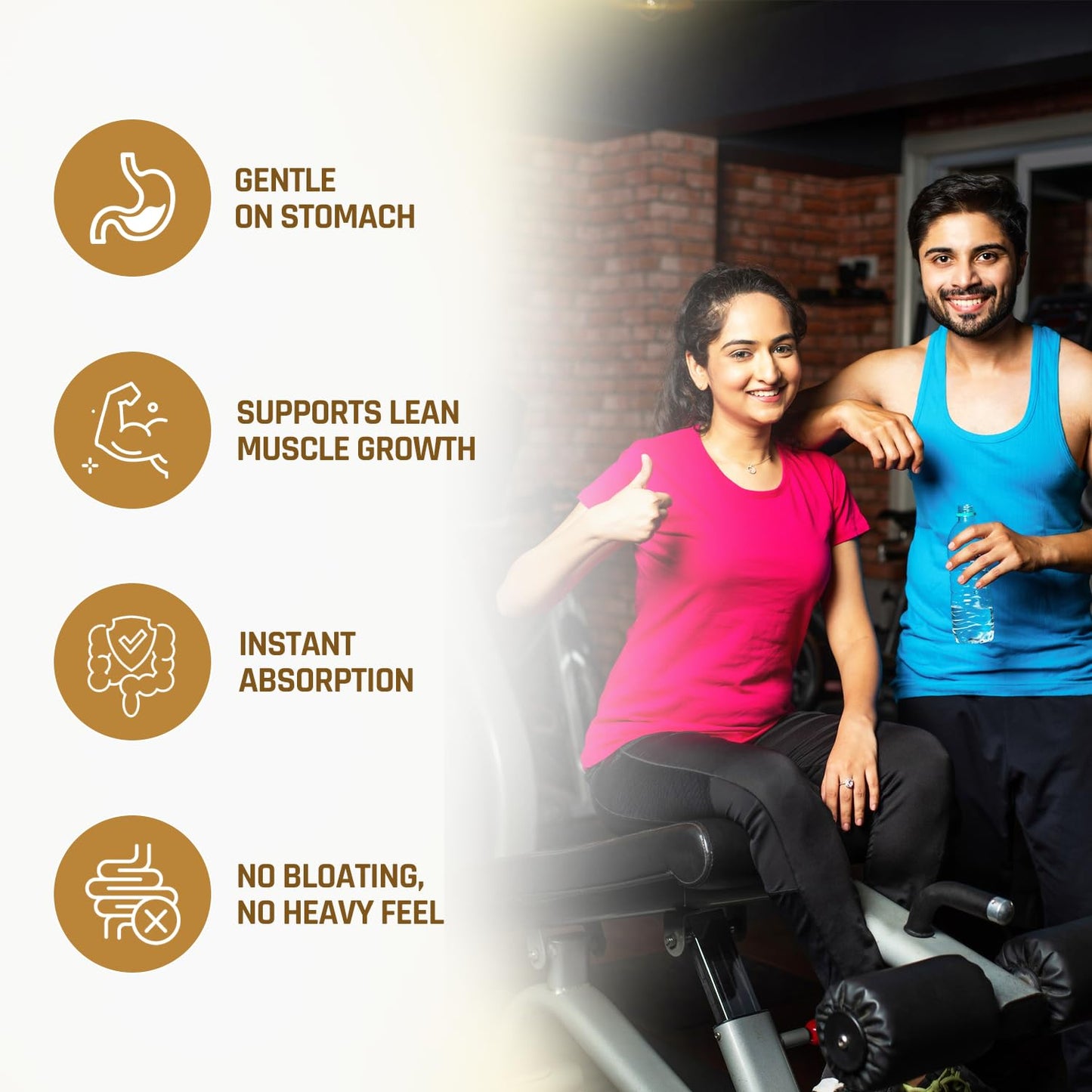 Two people exercising on a machine with health benefits text overlay