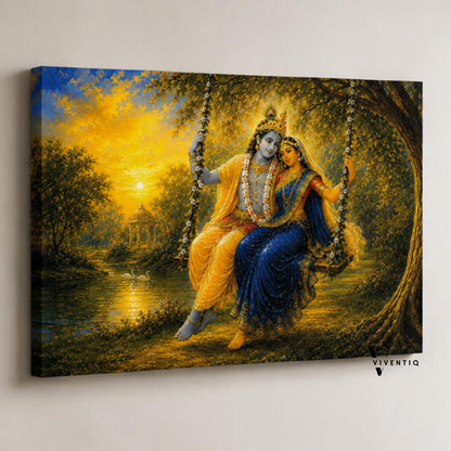 Radha krishna wall painting, Radha krishna in forest love painting