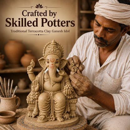 KSI Eco-Friendly Ganesha Idol Ganpati Murti for Home Visarjan Water Soluble Ganesh Idol 7 Inches Ganesh Without Paint Handcrafted Natural Clay Biodegradable Ganesha Statue