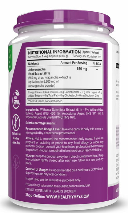 Zephivo HealthyHey Nutrition Ashwagandha Powder Withania Somnifera | 100% Natural Ashwagandha Capsules - Ashwagandha Rejuvenates Mind & Body-120 Ashwagandha Capsules
