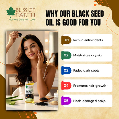 Bliss of Earth Certified Organic Black Seed Oil | Kalonji Oil | 100GM | Immune System Booster | Digestive Support | Great For Hair Health | Gluten Free | Cold Pressed | Unrefined | Hexane Free |
