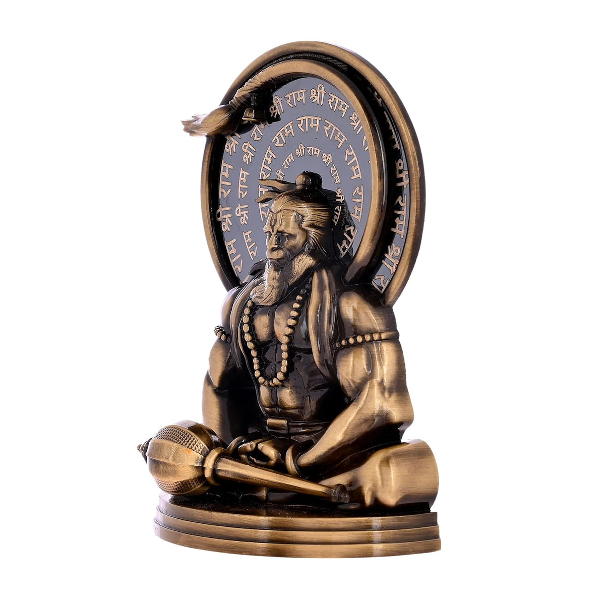 Ram Naam Hanuman Idol for Home Decor, Meditating Lord Hanuman Murti with Shri Ram Mantra Backdrop | Antique Finish Religious Showpiece for Pooja Room, Office & Gift (9x4x13.5 cm, 260g)