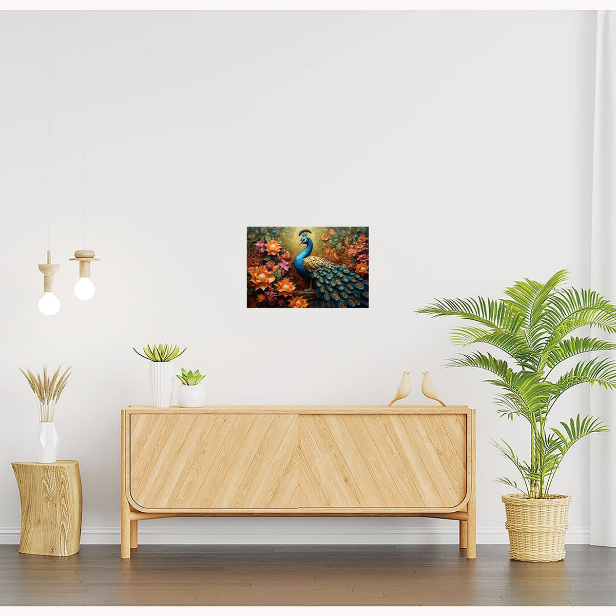 Peacock Paintings for Living room, Peacock Poster Big Size with Sparkle Coated Lamination - 22548 (Self Adhesive) 18x24 Inch