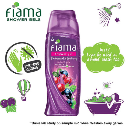 Fiama Shower Gel - Blackcurrant & Bearberry, for Radiant Glow, with skin conditioners, 250 ml