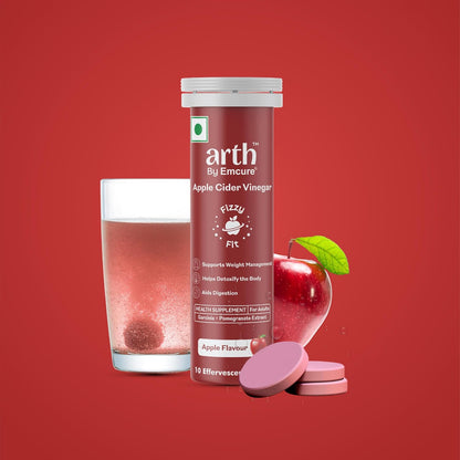 Arth Apple Cider Vinegar Effervescent Tablets 500mg | Supports Weight Management, Metabolism & Gut Health | Garcinia Cambogia, Pomegranate Extract | Vit B6 B12 | Apple Flavour | 10 Tablets