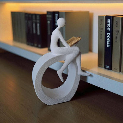 Aura 3D Person Reading a Book on Circular Base Abstract Statue for Home Decor showpiece Figurine Sculpture for Home Decoration Items for Living Room Office Desktop Bookshelf White Art Gift