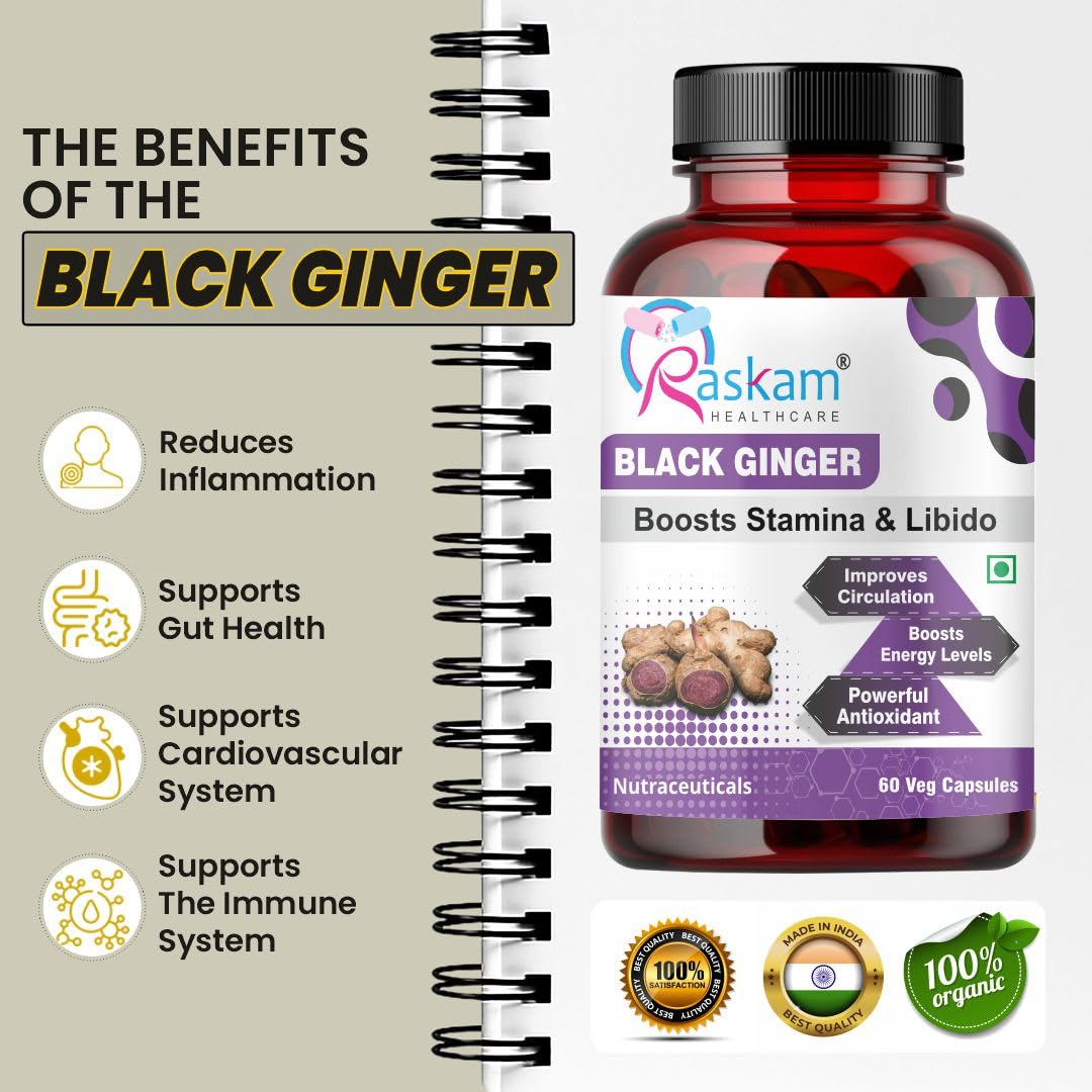 Black Ginger Capsules 500mg (60 Capsules) Which Improves Digestion & Boosts Immunity