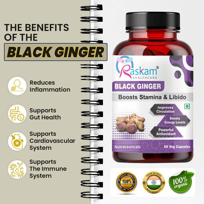 Black Ginger Capsules 500mg (60 Capsules) Which Improves Digestion & Boosts Immunity