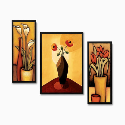 Wall Painting Frames For decor, Pictures Frame For Living Room, Home Decoration, Bedroom, Set of 3, 1pc- 23 x 30 cm, 2pc- 12.5 x 30 cm (Design 9)