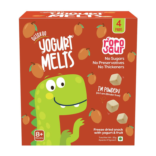 Rorosaur Baby Snacks – Chickoo Melts with Yogurt & Fruit & Veggie for 8+ Months | Finger Food for Toddlers | No Sugar, No Preservatives, No Binders | 4-Pack (5g Each)