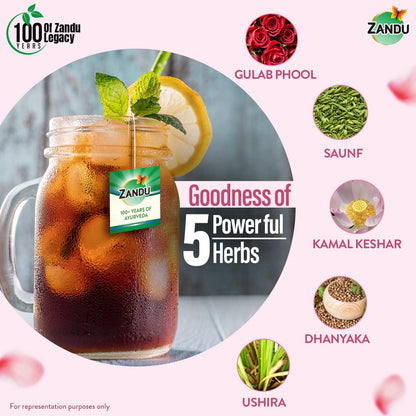 Zandu Calming & Refreshing Herbal Infusion: 1st Ayurvedic Iced Herbal Tea With Taste & Health Benefits | Reduces Fatigue, Improves Skin Health & Promotes Digestion (25 Tea bags)