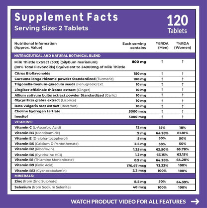 Carbamide Forte Liver Detox Supplement with Milk Thistle | 800mg Milk Thistle Extract (30:1) | Liver Detox Tablets with Added Multivitamins & Amino Acids – 120 Veg Tablets