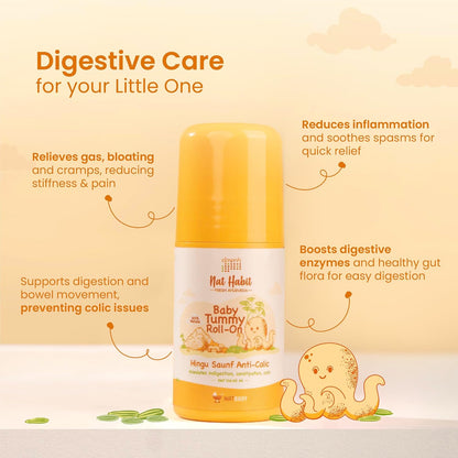 Nat Habit Hingu Saunf Tummy Roll-On for Baby Colic, Gas & Cold Relief | Hing Roll On for Newborns | Baby Tummy Roll | Cold & Cough Rollon | Constipation Relief | Ayurvedic Hing Oil 40ml